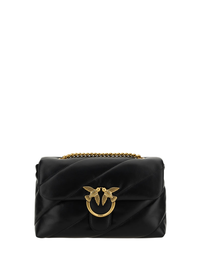 Pinko Pinko Love Classic Leather Shoulder Bag Nero-Antique Gold - World Class Fashion