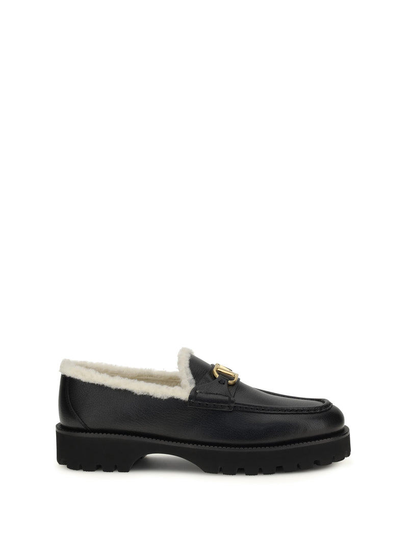 Valentino Garavani Valentino Garavani Vlogo Fur Loafers Nero/Bianco - World Class Fashion
