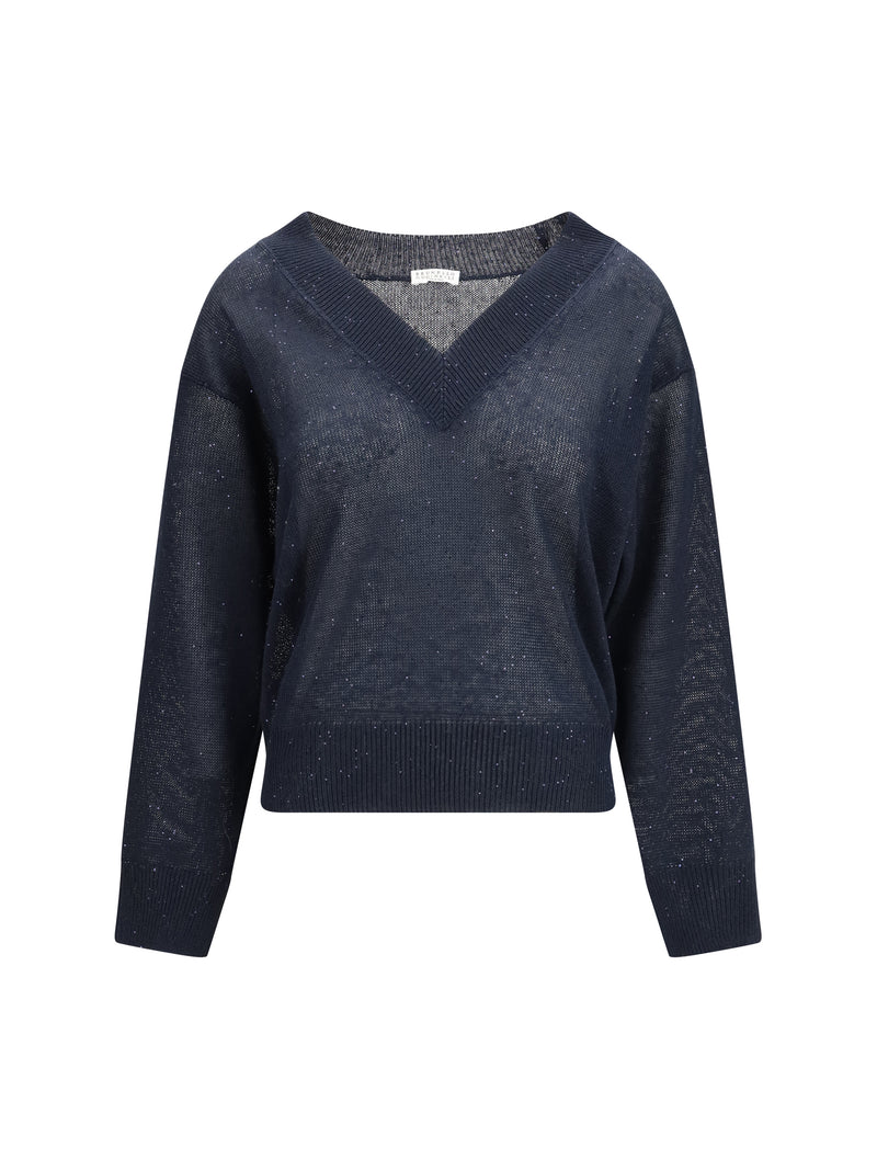Brunello Cucinelli Brunello Cucinelli Sparkling Linen T-shirt Abisso - World Class Fashion