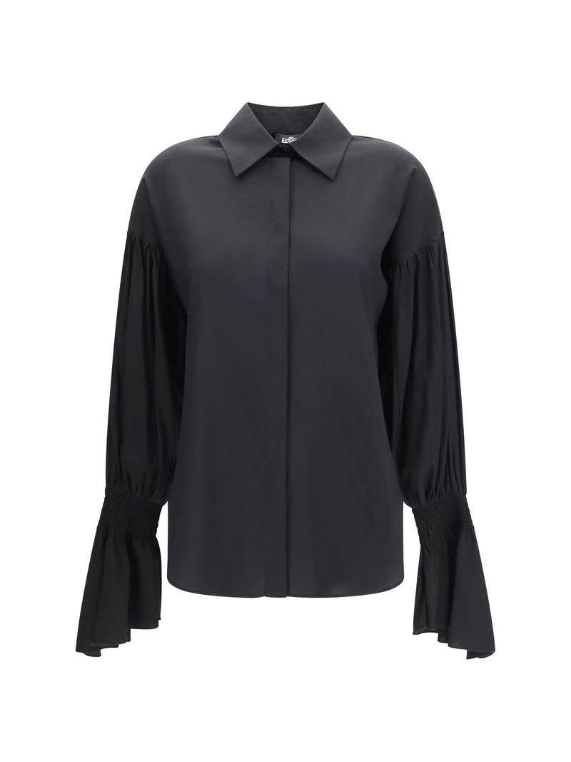Ella Ella Silk-blend Bell Sleeve Shirt Black - World Class Fashion