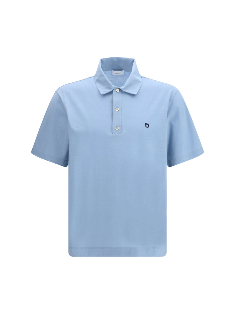 Ferragamo Ferragamo Short-sleeve Jersey Polo Washed Denim - World Class Fashion