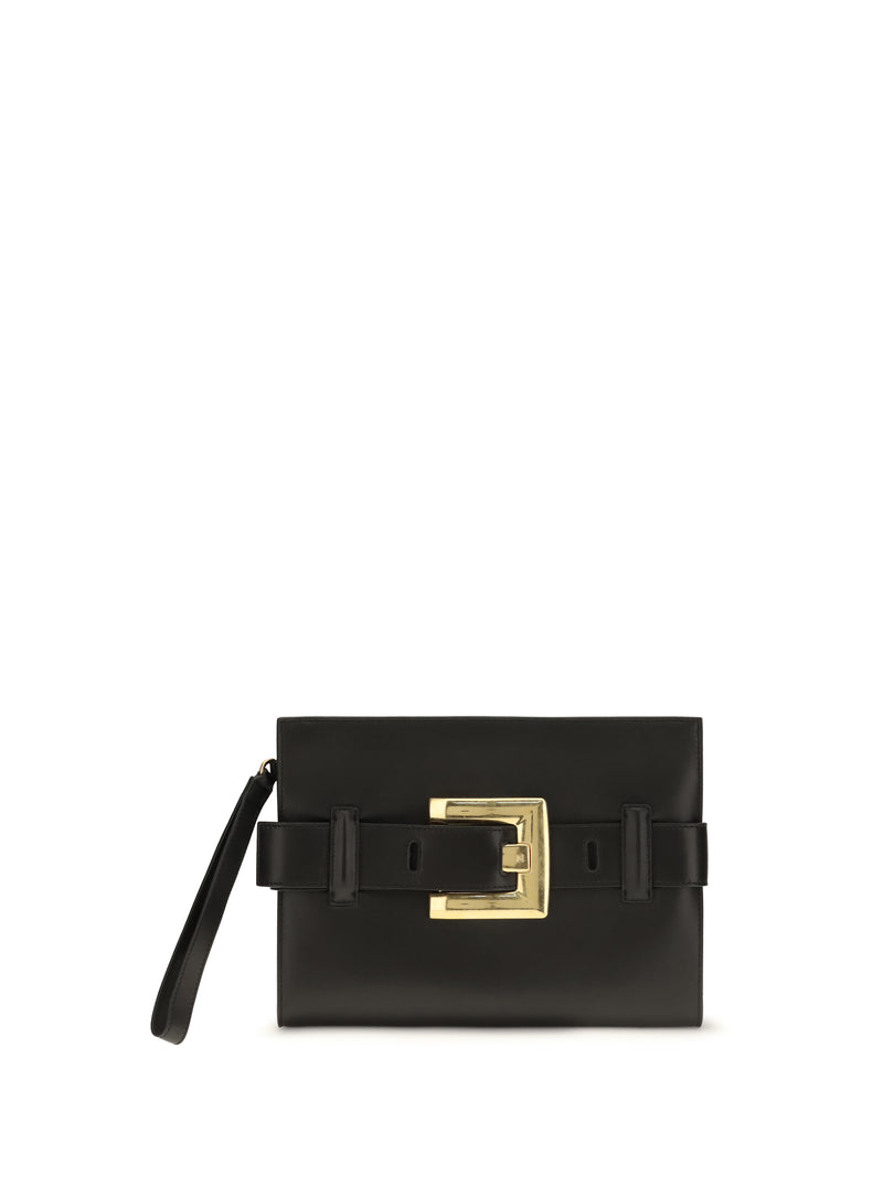 Balmain Clutch Balmain Anthem de piel negra - World Class Fashion