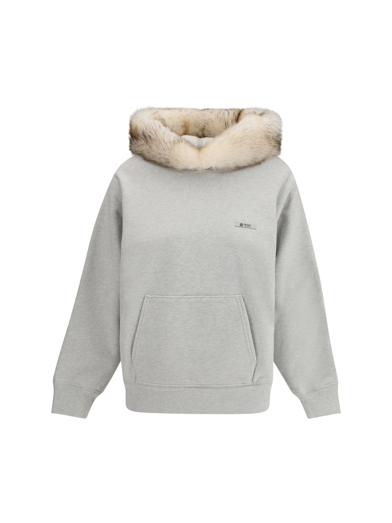 Prada Prada Shearling-Lined Hoodie Grigio Melange - World Class Fashion