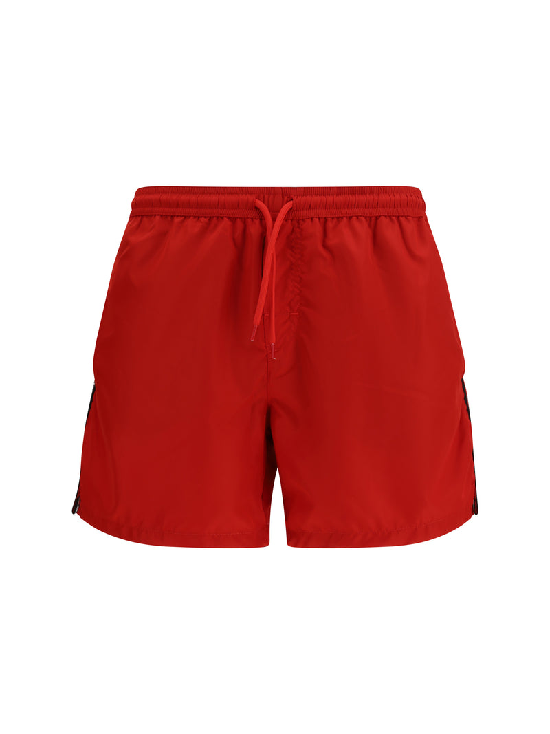 Gcds Gcds Logo-detail Swim Shorts Tomato Red/Black - World Class Fashion