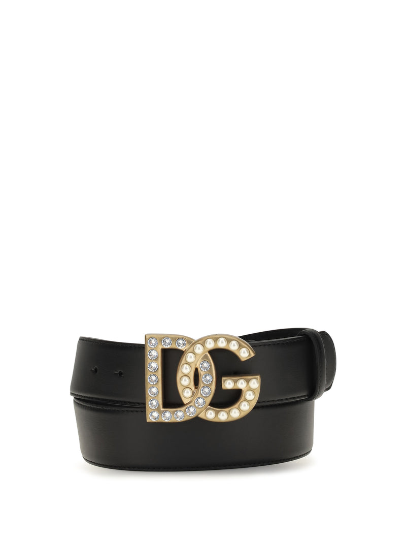 Dolce & Gabbana Dolce & Gabbana Leather Belt with Crystal DG Logo Nero - World Class Fashion