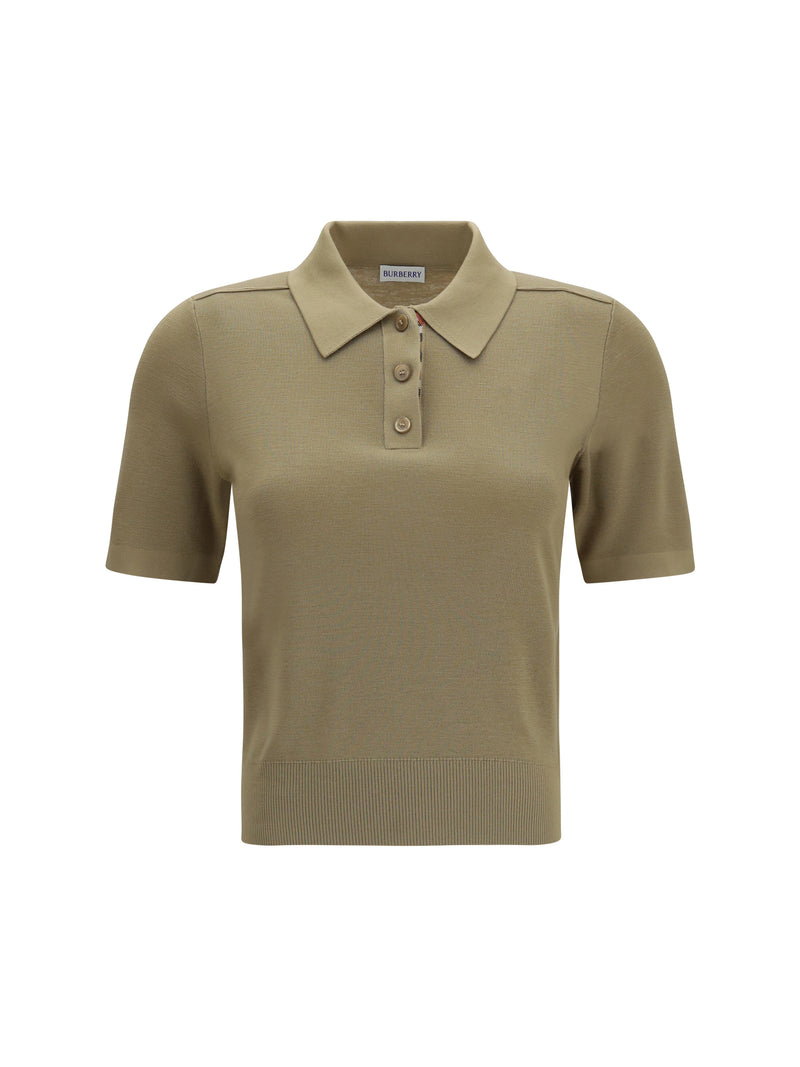 Burberry Burberry Knit Polo with Check Trim Flax - World Class Fashion