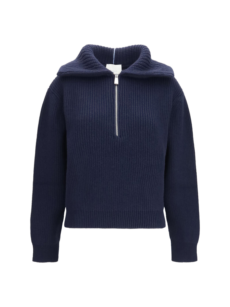 Malo Malo Cashmere High-neck Zip Sweater Blue - World Class Fashion