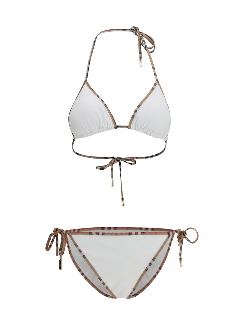 Burberry Burberry Check Detail Triangle Bikini White - World Class Fashion