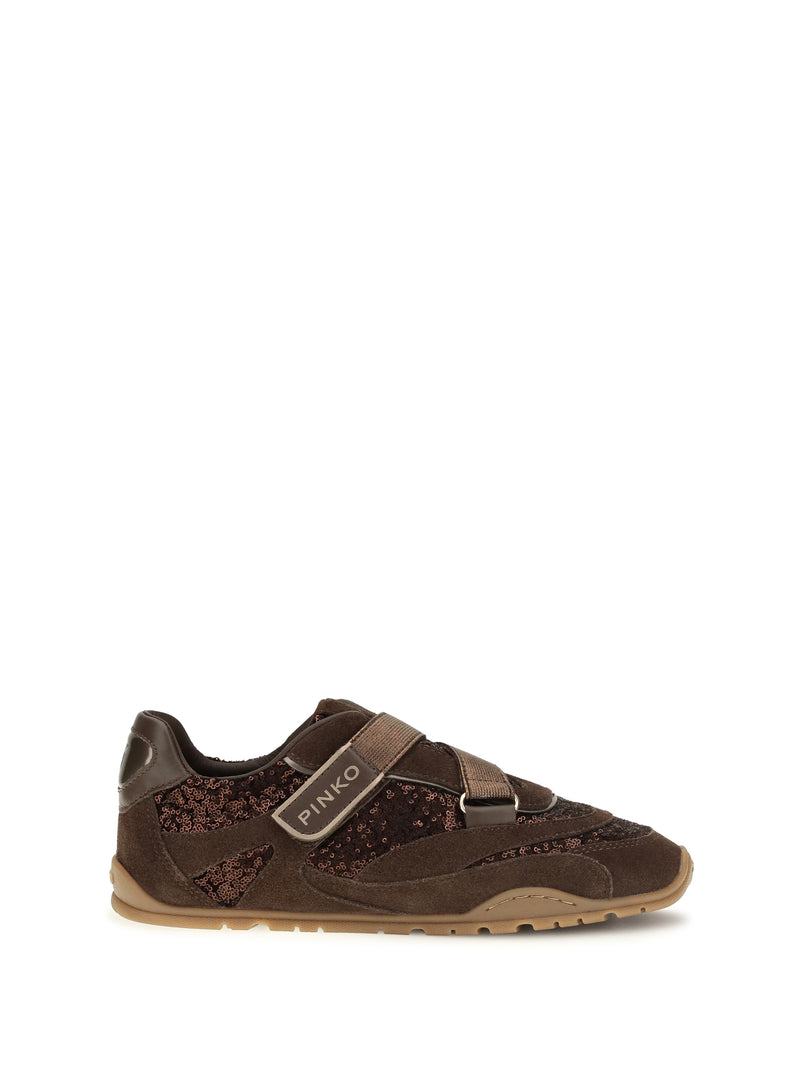 Pinko Pinko Yulia Suede Sneakers With Sequins Brown - World Class Fashion