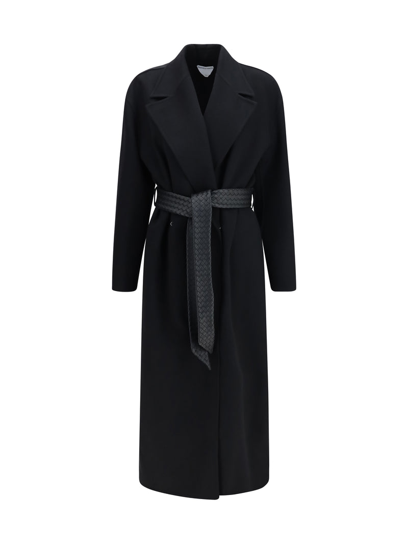 Bottega Veneta Bottega Veneta Long Wool and Cashmere Coat Double Black - World Class Fashion