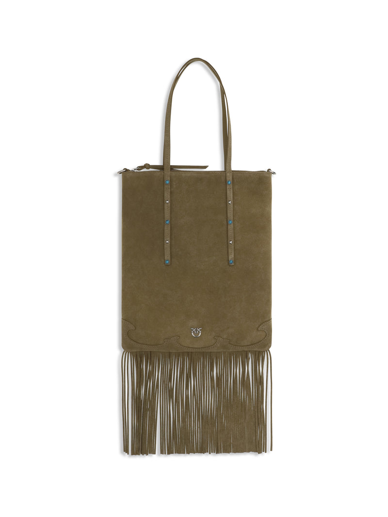 Pinko Pinko Suede Shoulder Bag Verde Canguro-Old Silver - World Class Fashion