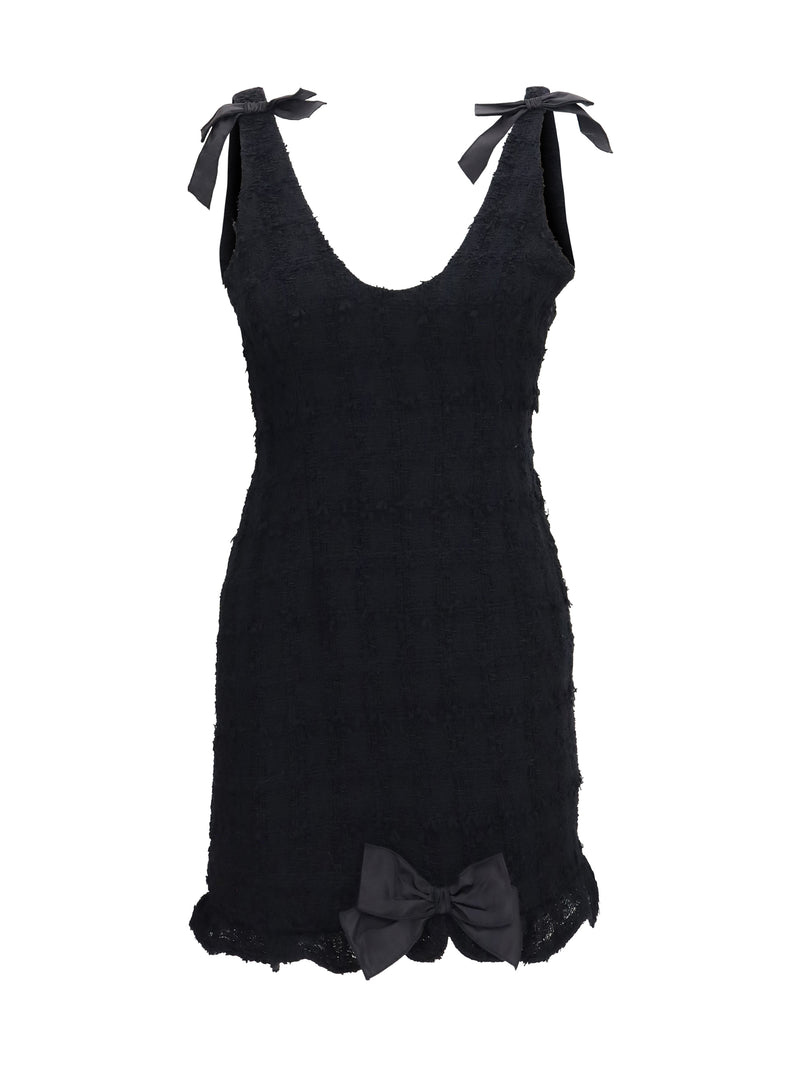Alessandra Rich Alessandra Rich Checked Bouclé Tweed Mini Dress Black - World Class Fashion