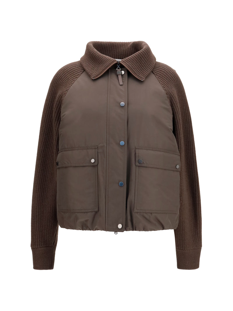 Brunello Cucinelli Brunello Cucinelli Down Jacket with Wool Sleeves Brown - World Class Fashion