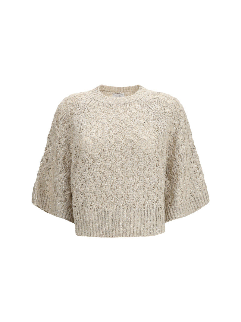 Brunello Cucinelli Brunello Cucinelli Open-knit Sweater Pietra+Stracciatella - World Class Fashion