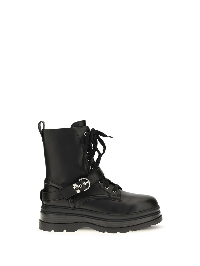 Pinko Pinko Eva Lace-up Leather Ankle Boots Black - World Class Fashion