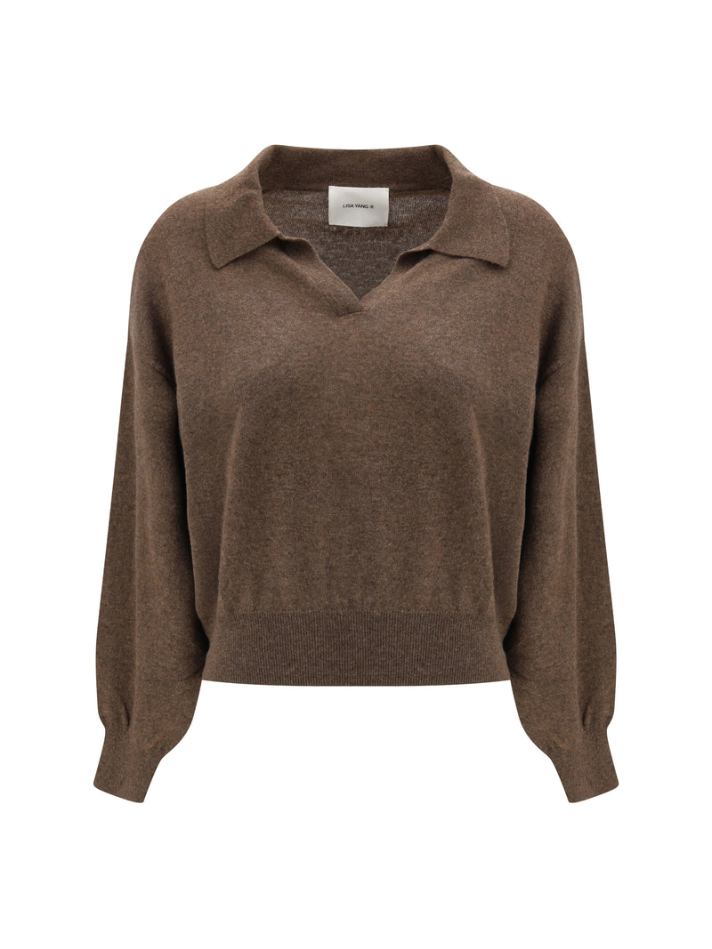 Lisa Yang Lisa Yang V-neck Cashmere Sweater Dark Truffle - World Class Fashion