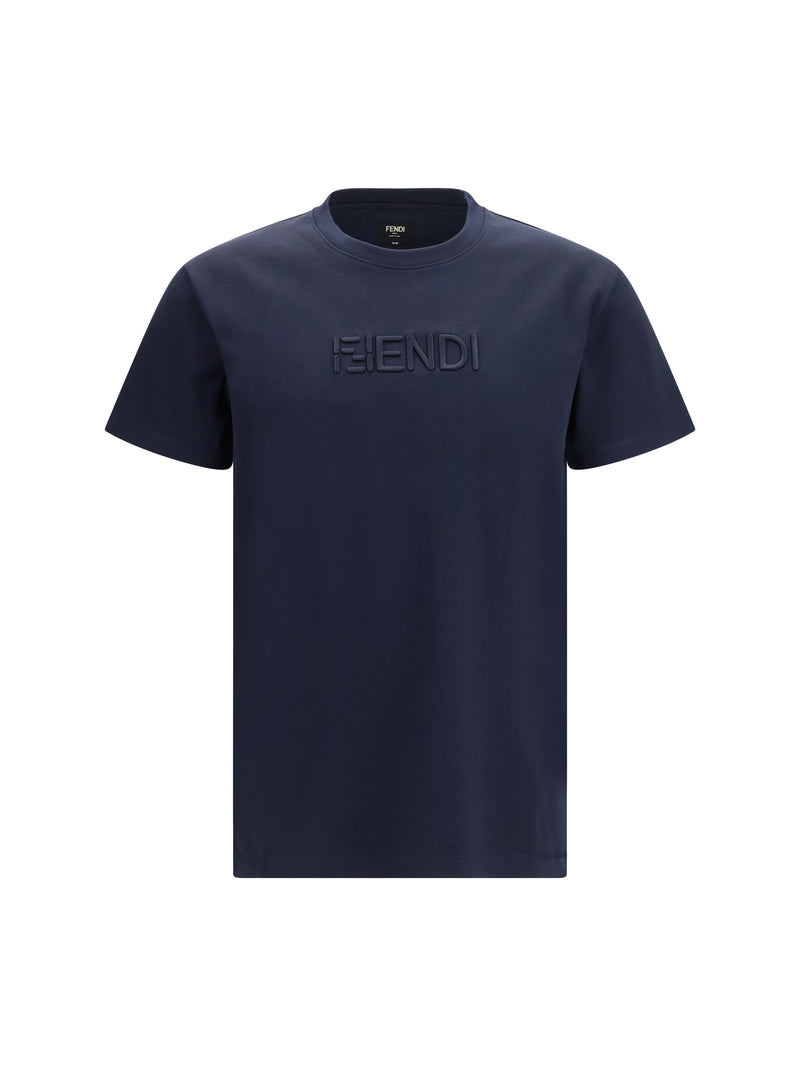 Fendi Fendi Cotton T-shirt with Embroidered Logo Blu Dark - World Class Fashion