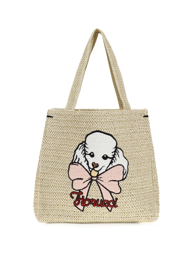 Fiorucci Fiorucci Raffia Tote Bag With Poodle Beige - World Class Fashion
