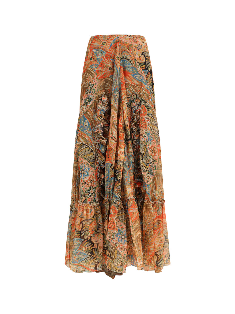 Etro Etro Silk Long Skirt With Flounce And Paisley Motif X0860 - World Class Fashion