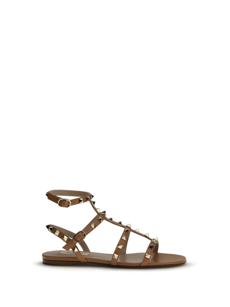 Valentino Garavani Valentino Garavani Rockstud Leather Sandals Almond Beige - World Class Fashion