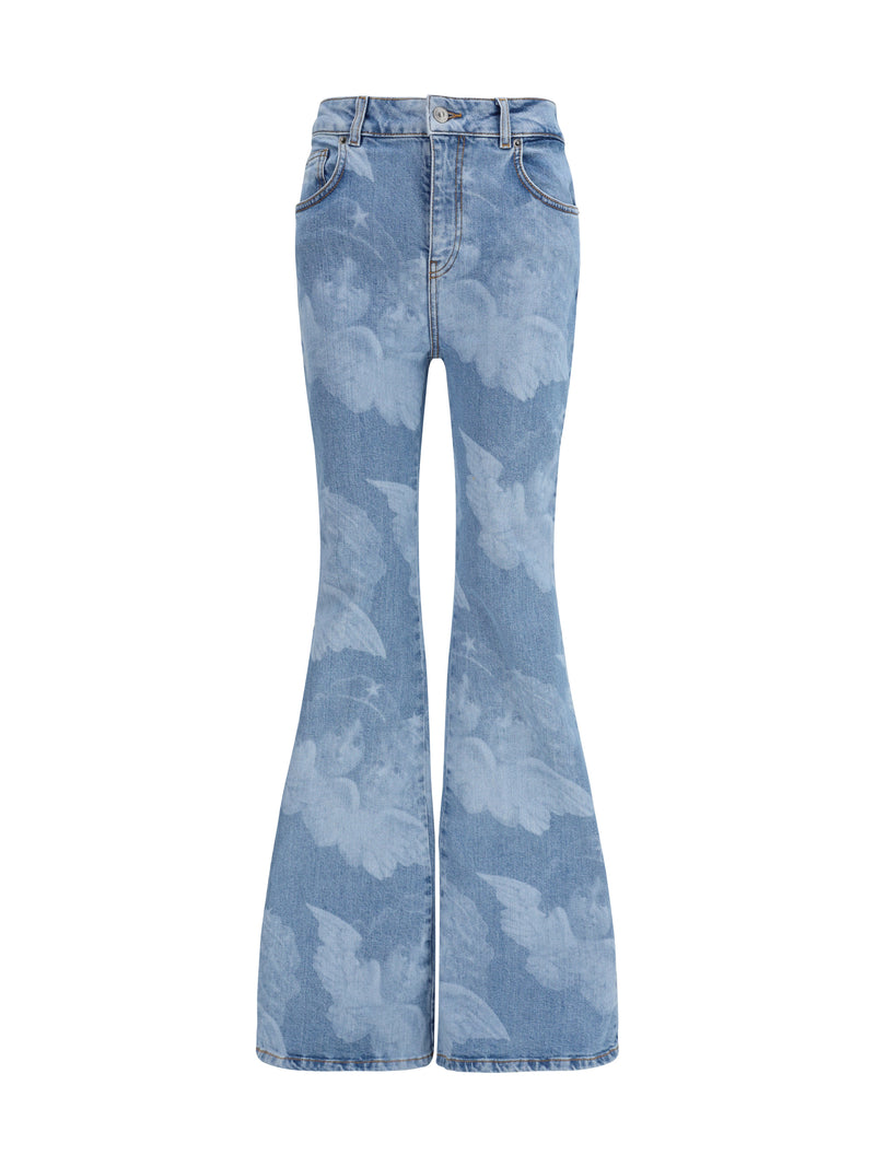 Fiorucci Fiorucci Flare Skinny Angel-print Jeans Medium Blue - World Class Fashion