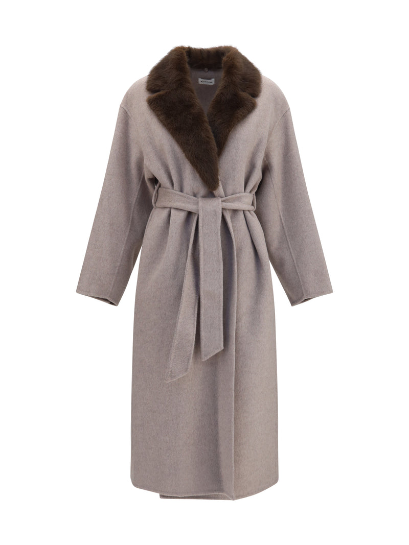 P.a.r.o.s.h. P.a.r.o.s.h. Wool Coat with Fur Collar Tortora - World Class Fashion