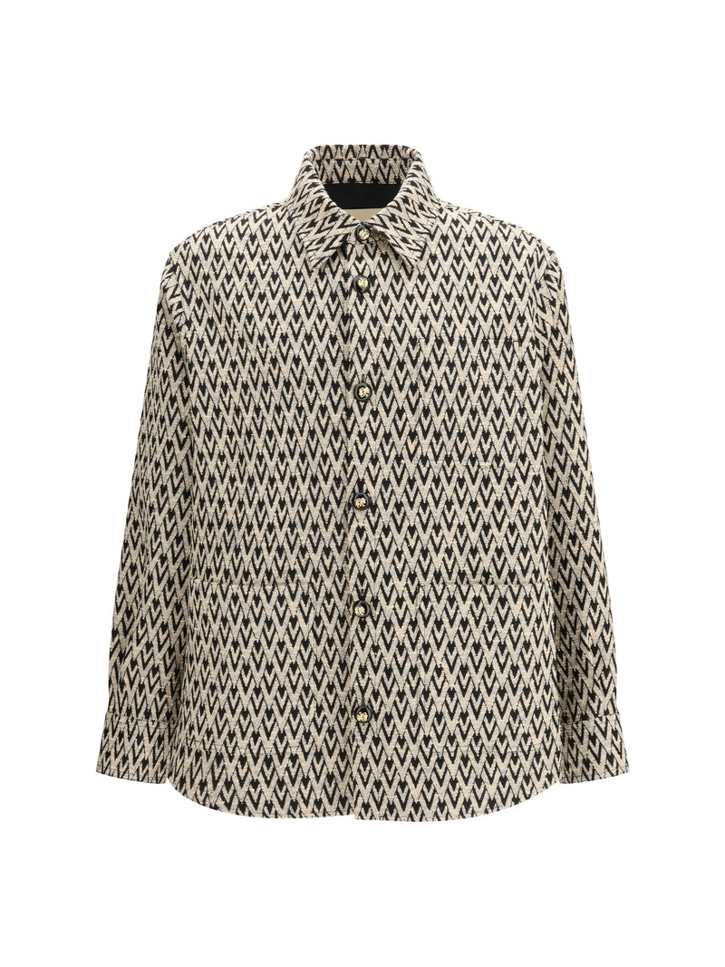 Valentino Valentino Mixed Cotton Jacquard Toute La V Jacket Nero/Beige - World Class Fashion