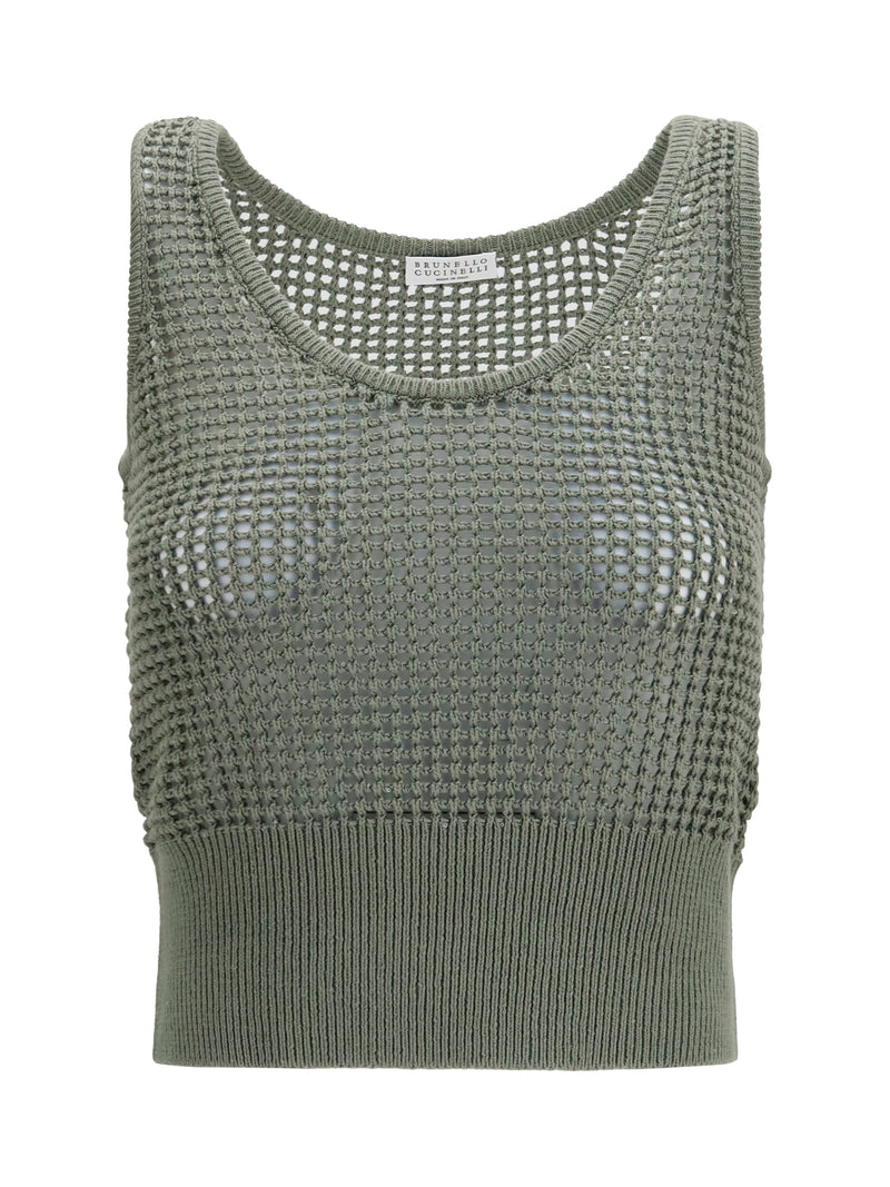 Brunello Cucinelli Brunello Cucinelli Perforated Sequin Tank Top Eucalipto - World Class Fashion