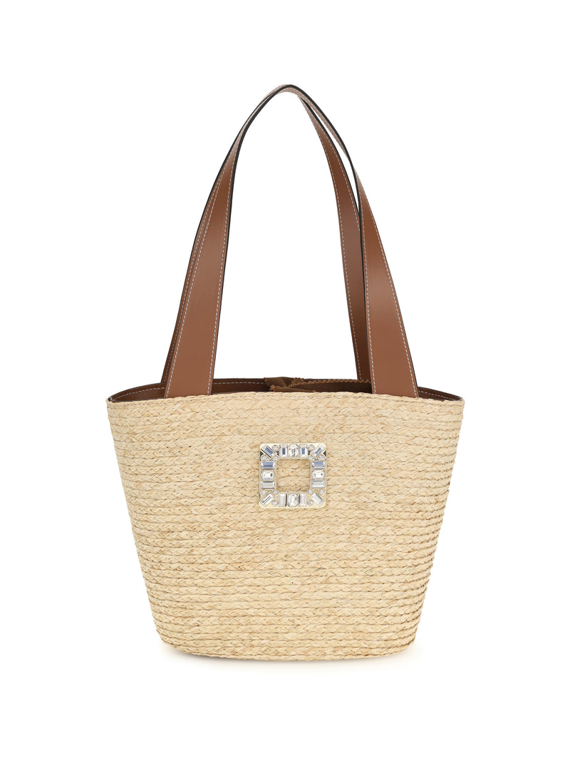 Roger Vivier Roger Vivier Mini Viv’ Skate Raffia Bucket Bag Natural - World Class Fashion