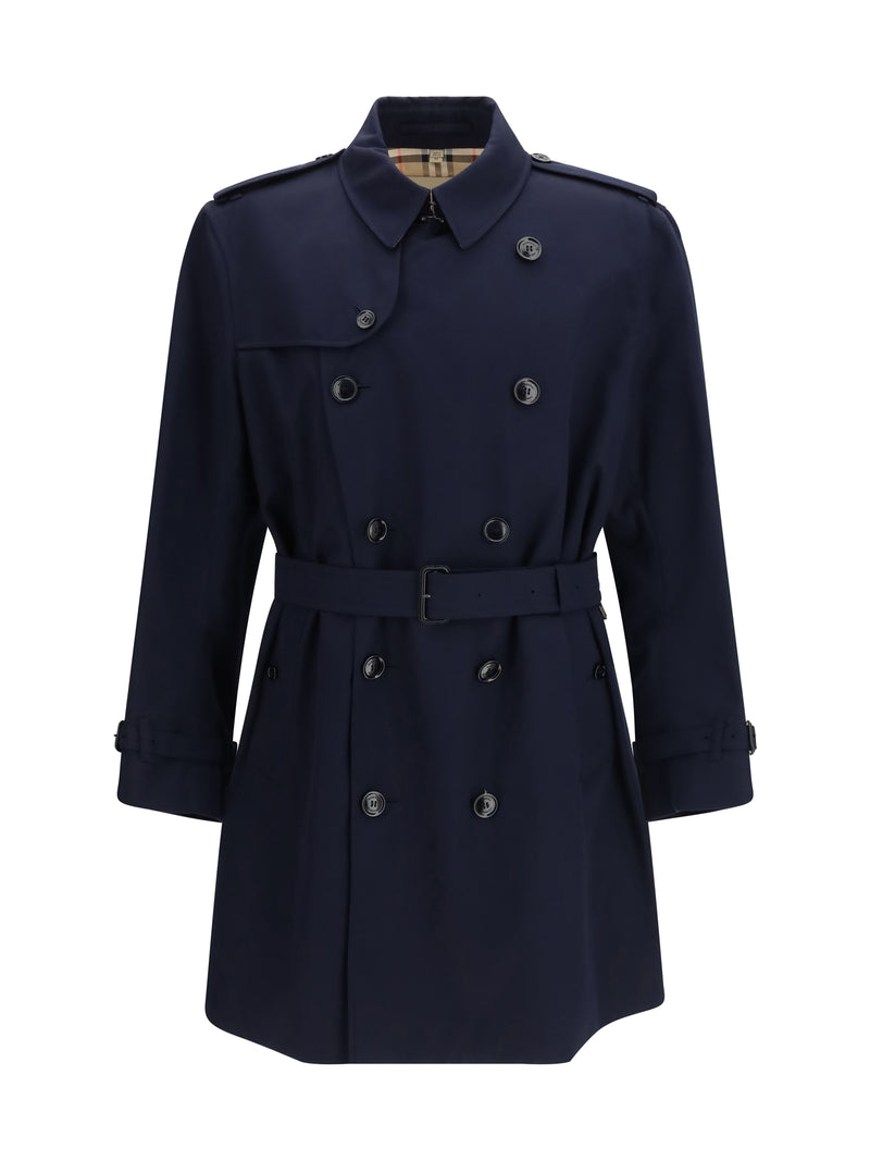 Burberry Burberry Double-breasted Belted Trench Coat Coal Blue - World Class Fashion