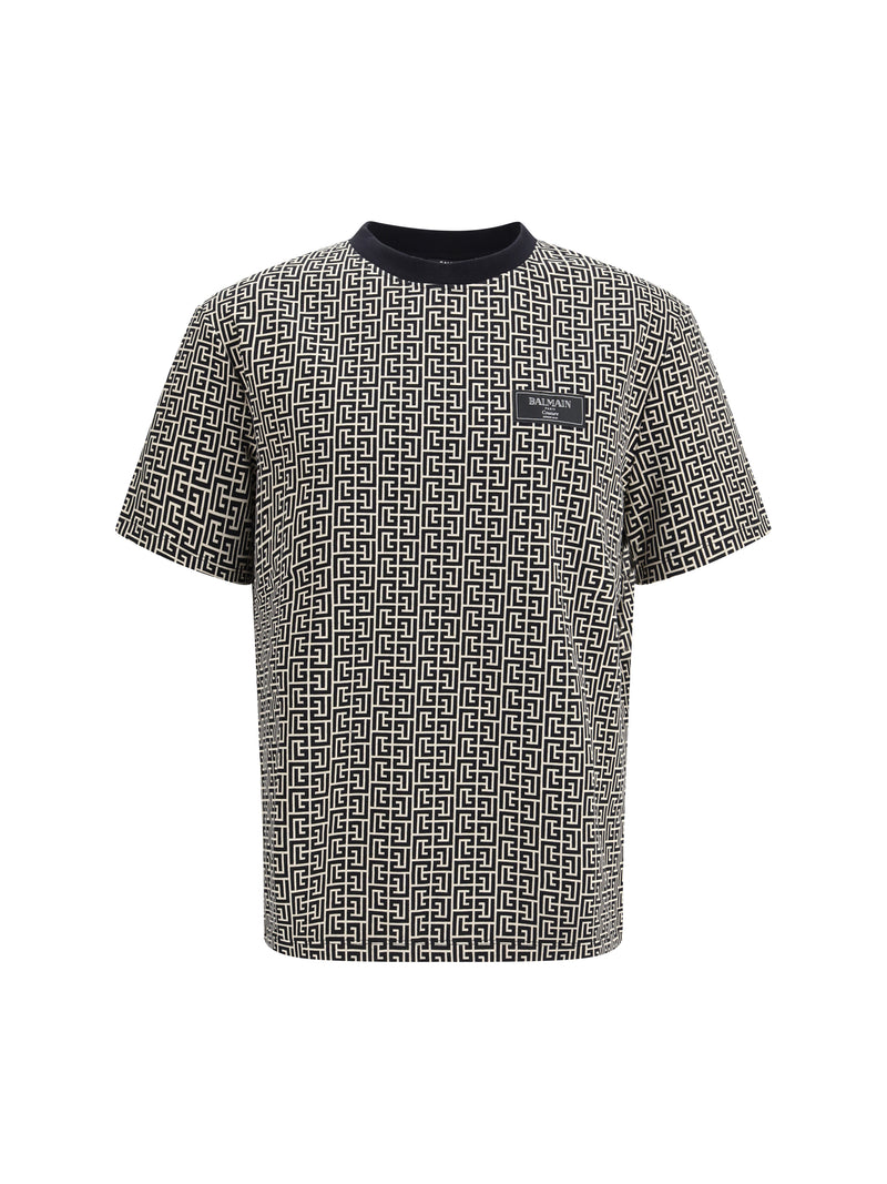 Balmain Balmain Jacquard T-shirt With PB Labyrinth Monogram IVOIRE/NOIR - World Class Fashion