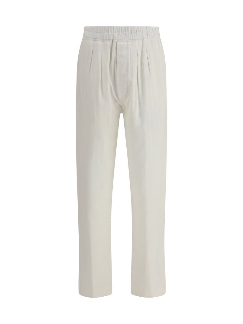 Tom Ford Tom Ford Herringbone Stripe Pleated Lounge Pants Optical White - World Class Fashion