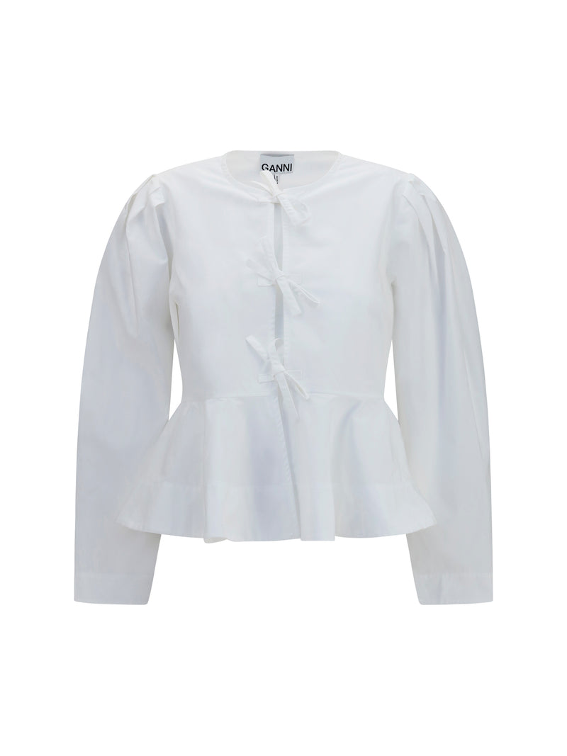 Ganni Ganni Cotton Poplin Blouse With Bows - World Class Fashion