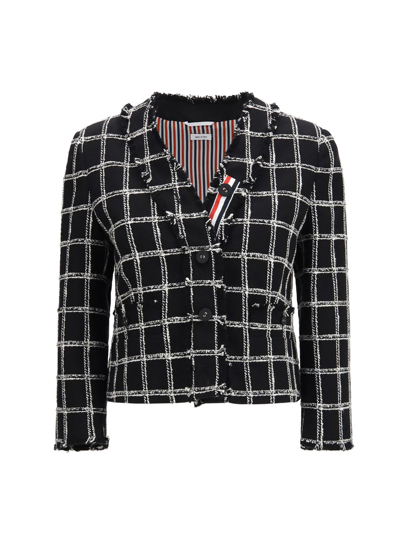 Thom Browne Thom Browne Checked Tweed Cardigan Jacket Black - World Class Fashion