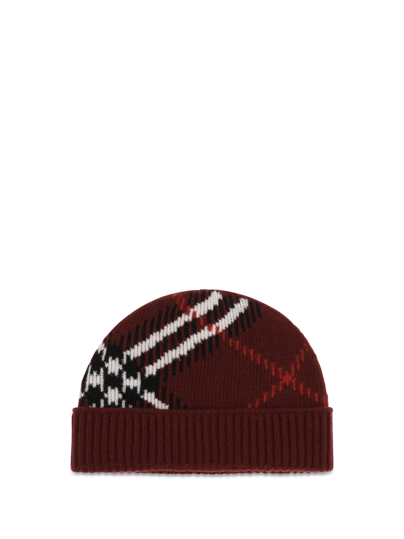 Burberry Burberry Cashmere Check Beanie Oxblood Red - World Class Fashion