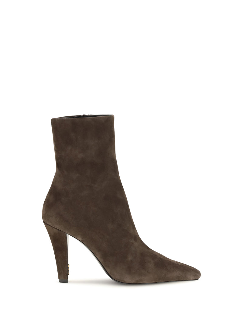 Saint Laurent Saint Laurent Jill Suede Ankle Boots Bear Brown - World Class Fashion
