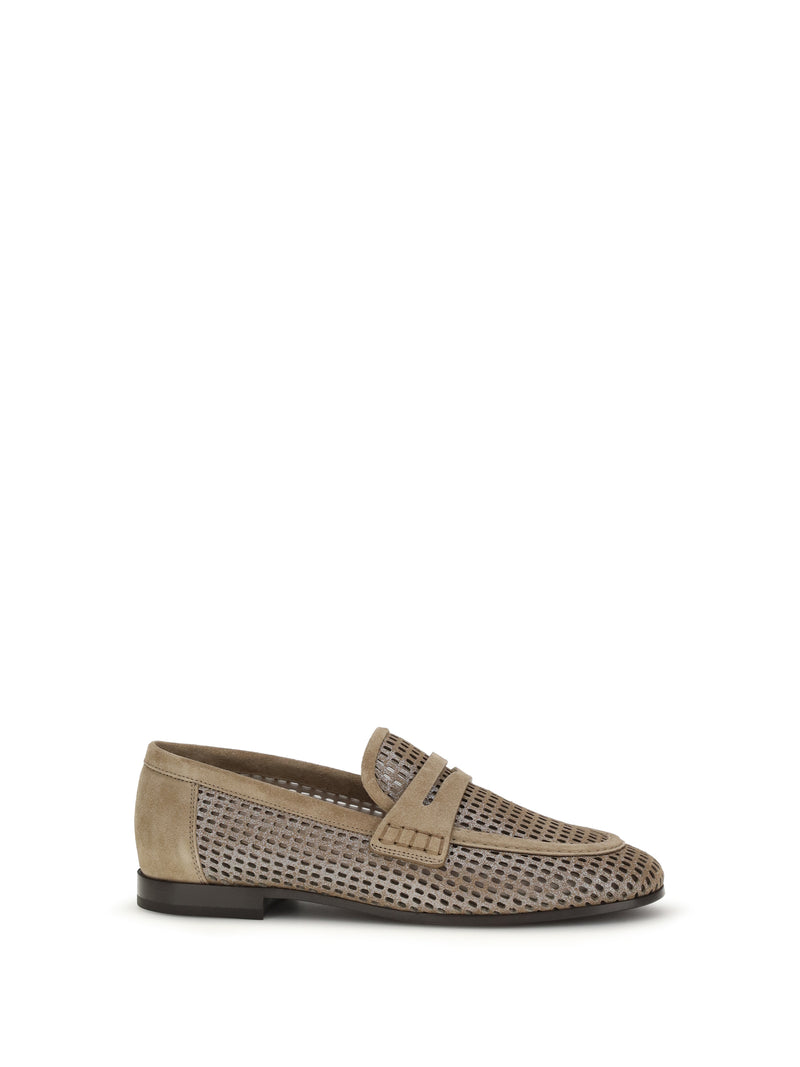 Brunello Cucinelli Brunello Cucinelli Sparkling Net Leather Loafers Antilope - World Class Fashion
