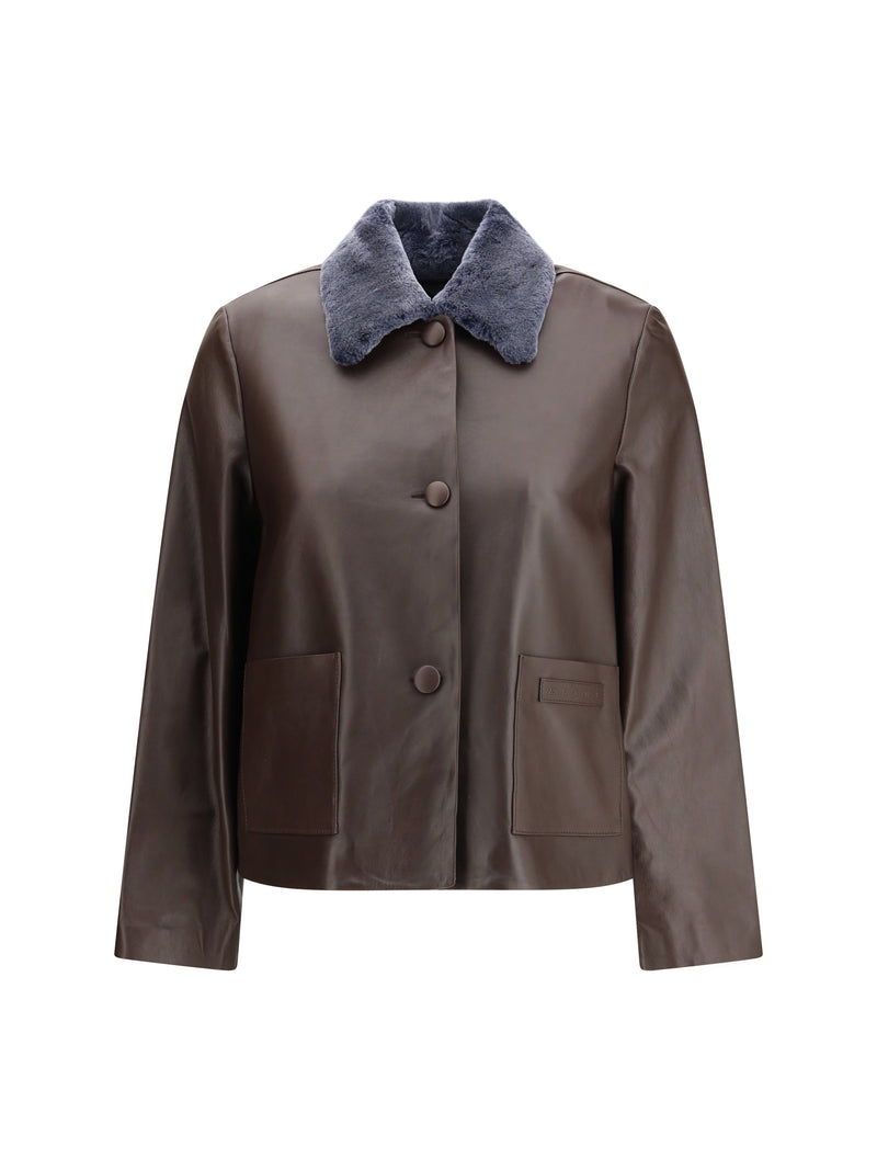Marni Marni Leather Jacket with Shearling Collar Cacao - World Class Fashion