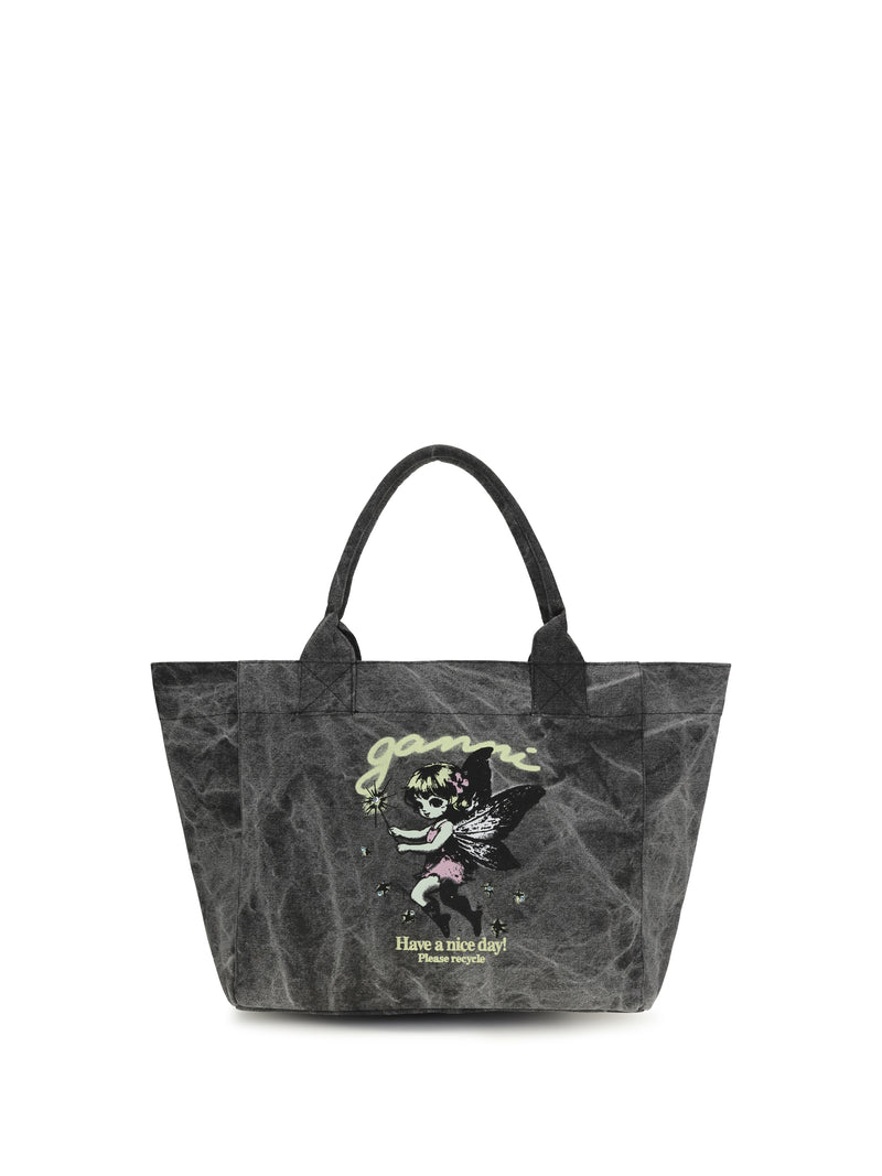 Ganni Bolso tote mediano Ganni Fairy negro ostra - World Class Fashion