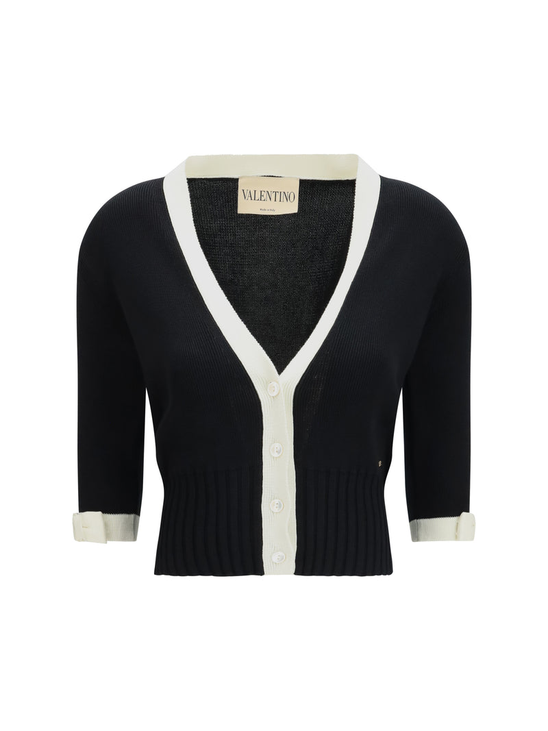 Valentino Valentino Bicolor V-neck Cardigan Nero/Milk Foam - World Class Fashion