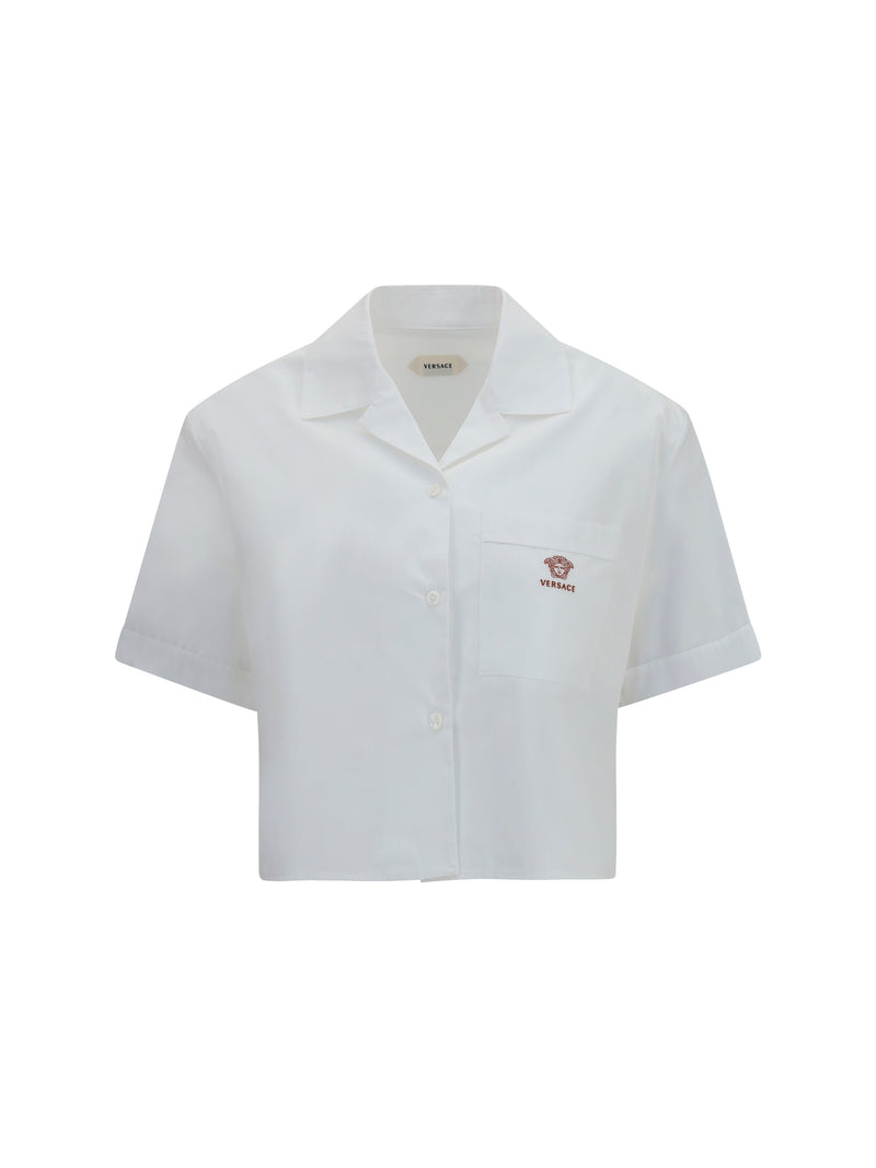 Versace Versace Cropped Cotton Poplin Shirt Optical White - World Class Fashion