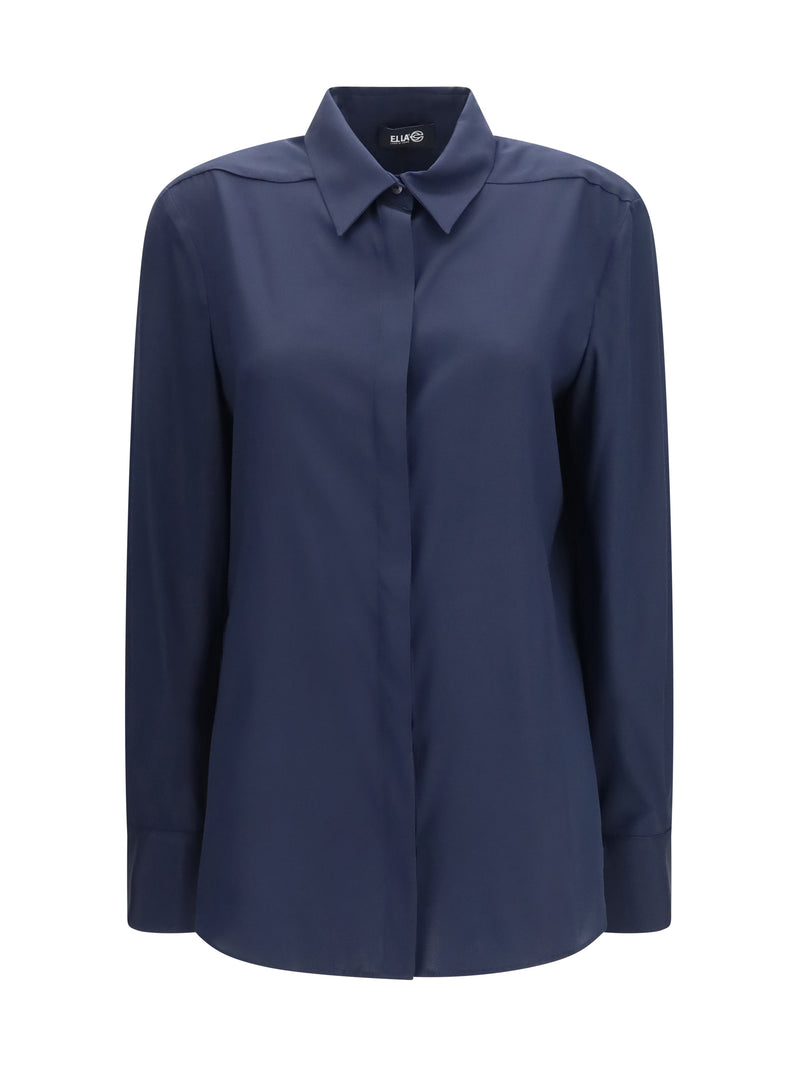 Ella Ella Silk Shirt with Back Gathering Navy - World Class Fashion