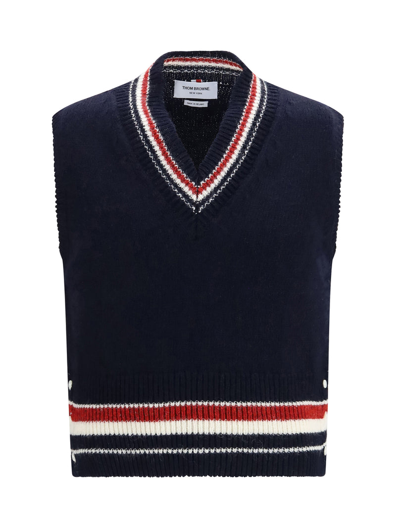 Thom Browne Thom Browne Hector Jersey V-neck Vest Navy - World Class Fashion