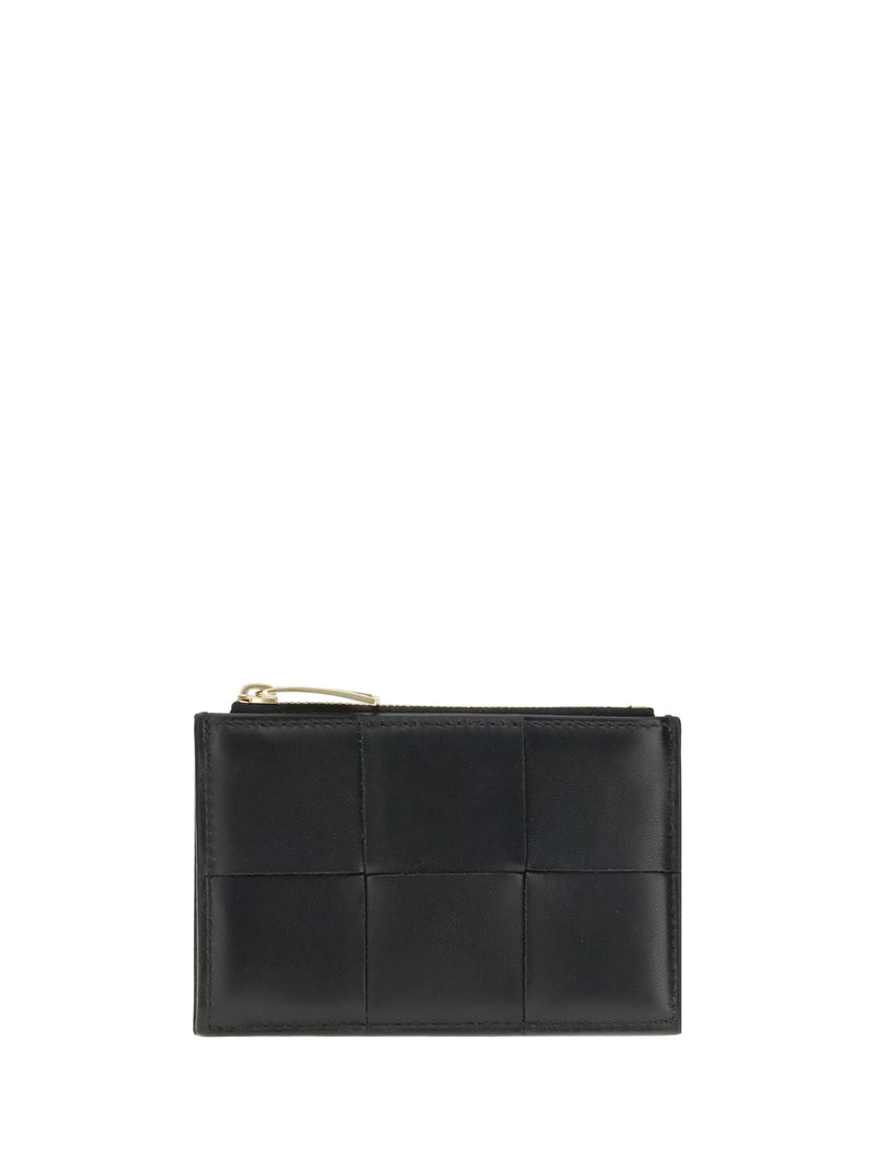 Bottega Veneta Bottega Veneta Lambskin Card Holder Black-Gold - World Class Fashion