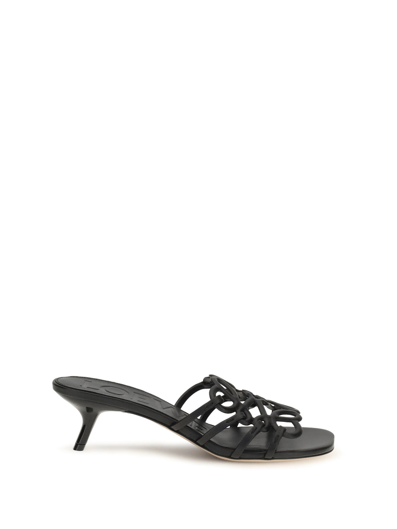 Loewe Loewe Anagram Petal Leather Slide Sandals Black - World Class Fashion