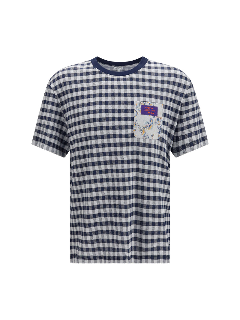 Loewe Loewe Checked Jacquard Cotton T-shirt Blue/White - World Class Fashion