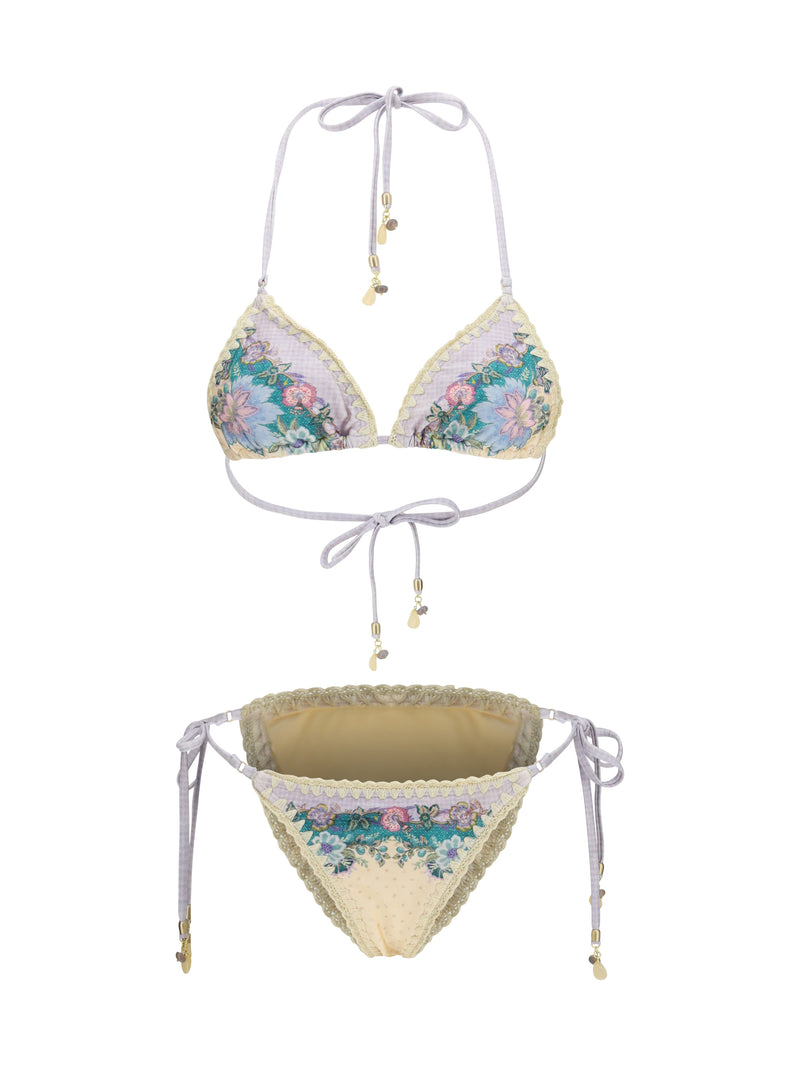 Zimmermann Zimmermann Indra Crochet Detail Bikini Crema Pañuelo Floral - World Class Fashion