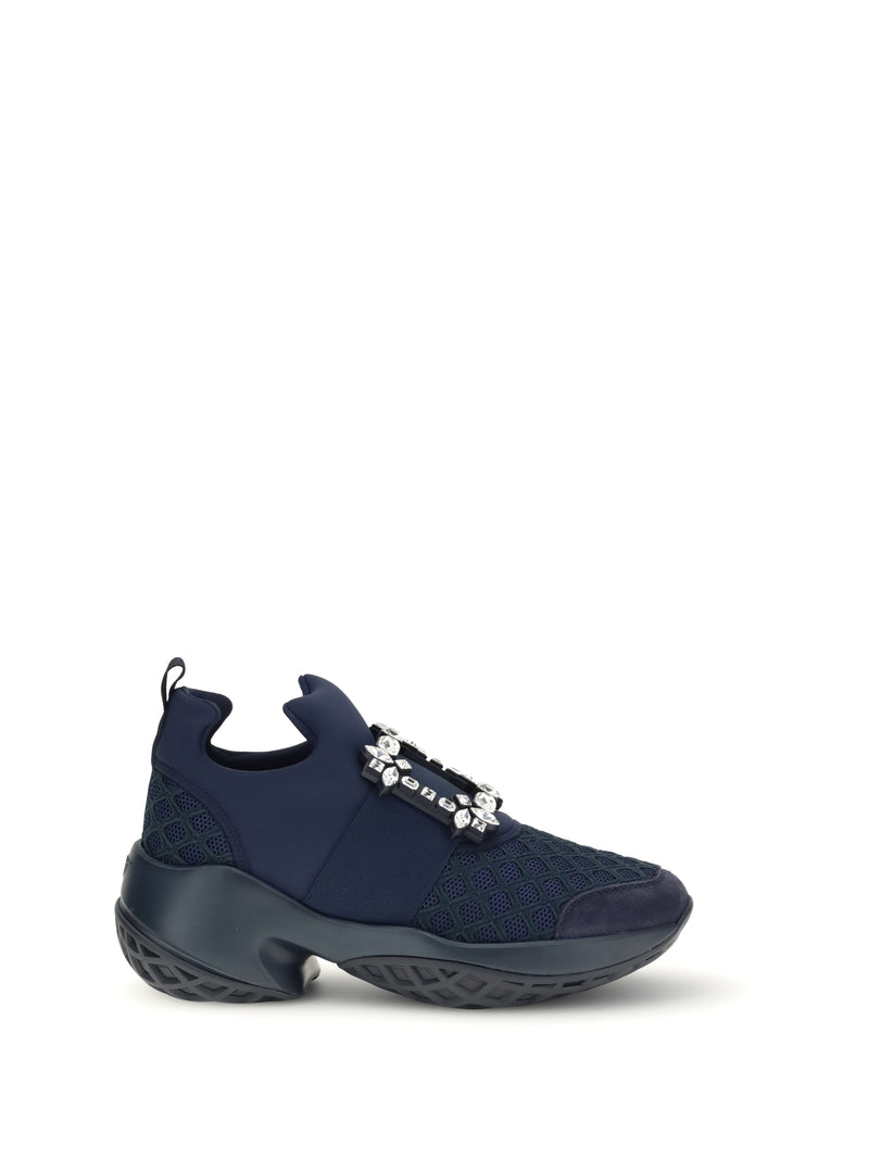 Roger Vivier Roger Vivier Viv' Run Fabric Sneakers Blue - World Class Fashion