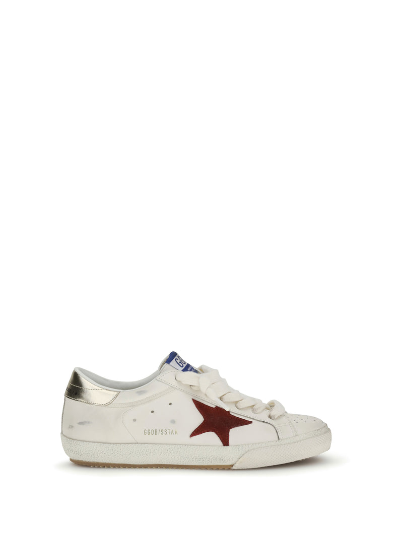 Golden Goose Zapatillas Golden Goose de cuero Super Star blancas/rojas/platino - World Class Fashion