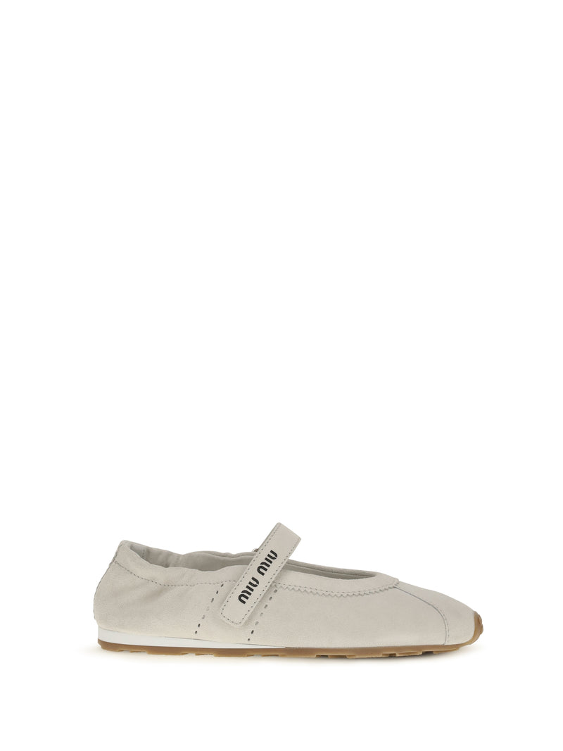 Miu Miu Miu Miu Plume Suede Ballerinas White Women - World Class Fashion